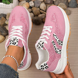Fashion Leopard Print Pink Sneakers Women 2026 Spring Non Slip Platform Sneakers Woman Comfortable Lace Up Sport Shoes Plus Size