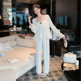 Women's spring and summer modal pajamas, comfortable three-piece home wear set with chest pad