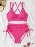 2026 Strappy Triangle Bikinis Women Sexy Swimwear Female High Waist Swimsuit Solid Bathers Bathing Swimming Swim Suit Beachwear