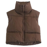 Women Winter Warm Crop Waistcoat Sleeveless Stand Collar Double Sided Lightweight Puffer Vest 2022 Streetwear