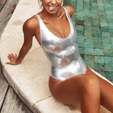 Shiny PU Faux Leather Women Swimwear One Piece Swimsuit Female Monokini High Cut Bikini Set Bathing Suit Swim Beachwear Bodysuit