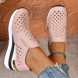 2025 New Hollow Out Wedges Sneakers Women Plus Size Pu Leather Thick Sole Loafers Woman Slip On Breathable Casual Shoes Female
