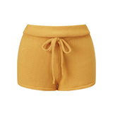 Women Fashion Lounge Shorts Spring Summer Knit Shorts Solid Color Drawstring Foldable Waist Comfy Casual Shorts