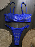 Black rhinestone process bikini sexy thong split swimsuit 2-piece beach set
