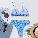 3 Colors Sexy Bikini Women Patchwork Small Floral Print High Waist Swimwear Swimsuit Bikinis Set Bathing Suit Biquinis Feminino