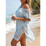 7 Colors Short Sleeve V Neck Crochet Knitted Tunic Beach Cover Up Cover-ups Beach Dress Beach Wear Beachwear Female Women V8267