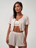 Women's Sleepwear Summer Sexy Hollow Women Pajamas Shorts Set Short Sleeve Cotton Pajamas Breathable Comfortable Homewear Set