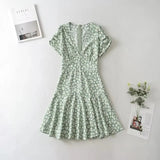 Foridol Blue Floral Print Summer Beach Dress Women Casual Holiday Short Sleeve Dress Boho Sundress Vestidos Fashion Clothes