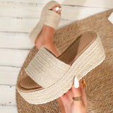 2026 Big Size 43 Summer Espadrilles Sandals Women Beach Vacation Mules Outdoor Slides Shoes Straw Weave Chunky Platform Sandals