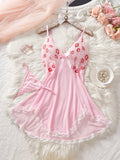 Pink Lips Sexy Lingerie Kawaii Babydoll Dress Women Lace See Through Nightdress Sleepwear Soft V Neck Erotic Pajamas With Thongs