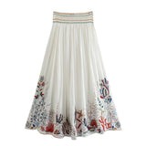 Foridol Marine Organism Embroidery Batwing Sleeve Summer Spring Maxi Skirt Set Cotton White Tassle Dress Set Outfits Button Suit
