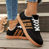 Plus Size 43 Leopard Print Flats Women Fashion Striped Lace Up Platform Sneakers Women Comfy Anti Slip Soft Sole Sport Shoes