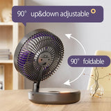 2024 New 3IN1 5000mAh Rechargeable Portable Desktop Fan Wall Mounted Fan 90° Folding USB Fan 4 Gears With Warm Night Light