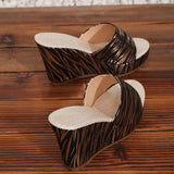 Fashion Stripe Print Thick Bottom Slippers Women New Wedge Chunky Platform Sandals Woman Summer Daily High Heel Slides Female