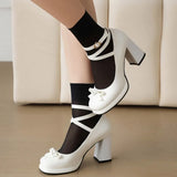 Big Size 43 Sweet Bow knot Mary Janes Shoes Cute Burgundy Ankle Strap Pumps Lolita Platform Block High Heels White Wedding Pumps