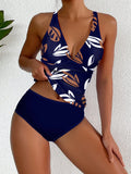 New Sexy Deep V Bikini Set Strappy Halter Swim Top & High Waist Panties Women's Printed Two Piece Swimsuit Beach Bathing Suit