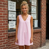Women Summer Solid Color V Neck Loose Tank Dress Sleeveless Beach Mini Dresses with Pocket