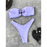 Wrinkled Bandeau High Cut Bikini Women Swimwear Female Swimsuit Two-Pieces Bikini Set Strapless Bather Bathing Suit Swim V3367