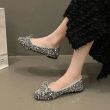 Fashion Silver Bling Low Top Single Shoes for Women New Low Heels Bow-Knot Single Shoes Ladies Hot Sale Plu Size Shoes Mujer