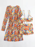 New Sexy 3 Pieces Suit for Women Neck Hanging Bikini Set+Cover-up Swimwear Sunproof Tankini High Waist Shorts Swimsuit Beachwear