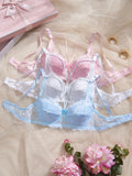 3Pcs Sexy Lace Women's Bra Crisscross Straps Underwire Push-Up Bralette Thin Soft Fashion Lingerie