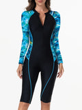 2026 Zipper Rushguard Long Sleeve Surfing Swimsuit Women One Piece Tie Dye Swimwear Female Bather Bathing Swimming Swim Suit XXL