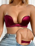 3/4 cup wine strapless gathering women's underwear detachable transparent shoulder strap bra sexy Lingerie MR3634