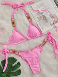 Halter Scrunch Butt Rhintstone Diamond Bikini Women Swimsuit Female Swimwear Two Pieces Bikini Set Brazilian Bathing Suit Swim