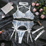 Toucheart Sexy Lingerie Set Lace Patchwork Embroidery Bra Set For Women Perspective Sexy Hanging Neck Underwear Garter Stockings