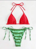Sexy Women Cute Watermelon Print Halter String Micro Bikini Sets Two Pieces Swimsuit Swimwear Bathing Suit Beach Outfits Biquini