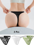 3 Pcs Plus Size Womens Sexy Lace Thongs Breathable and Comfortable Stretch Underwear Lace-Trimmed Designs with Elegant