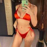 Sexy Satin Halter Brazilian Padded Bikini Female Swimsuit Women Swimwear Two-Pieces Bikini Set Bather Bathing Suit Swim V4966S