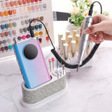 Nail Drill Machine Holder with White Rhinestones, 8 Holes Nail Drill Bit Holder, Nail Efile Stand and Organizer Storage Box Case