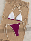 2026 New Arrival Sexy Bikini Set Women's Two Piece Swimsuit with Color Blocking Edge Tie Side Cross Back Swimwear for Beach Pool