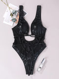 DEKA Women's Mesh Patchwork One Pieces Swimwear Sexy New Hollow Out High Cut Bandage Swimsuit Monokini Push Up Bikini