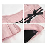 Striped Contrasting Color Bow Lace Splicing Pleated Skirt Women 2026 Summer American Style Low Waist  A-line Short Skirt UBFK