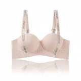 Women Push-Up Bra Seamless Underwear Letter Straps Cute Heart Print Non-wired No Rims 3/4 Cup