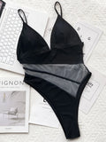 2025 Sexy Splicing Mesh See Through Female Swimwear One Piece Swimsuit Women High Cut Monokini Bathing Suit Swim Beach Wear