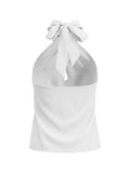 Women Fashion Sleeveless Halter Neck Tank Tops Summer Solid Color Backless Satin Casual Vests Streetwear