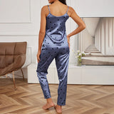 Ladies Heart Print Pajama Set Sexy V Neck Cami Top & Elastic Waistband Pants Pyjama 2 Pieces Women's Sleepwear & Loungewear Pjs