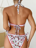 2026 Halter String Ring Link Bikini Women Printed Swimwear Female Floral Swimsuit Bathers Bathing Swimming Suit Beachwear Summer