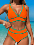 S - XL Sexy V Neck Printed High Waist Bikini Female Swimsuit Women Swimwear Two-pieces Bikini Set Bather Bathing Suit Swim V6997