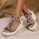 Rhinestone Butterfly Decor Chunky Platform Sandals Women Fashion Slip On Wedges Sandles Woman Lightweight Elastic Band Sandals