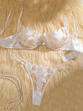 White embroidered print pajama set - A set featuring a floral design suitable for women, a sexy bra ZA824031