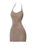 2026 Spring New Sexy Shinestone Halter Neck Backless Slim Fit Waist-Cinching Bodycon Dress Pure Desire Charming Pure Desire FJZ8