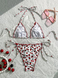 Triangle Halter String Bikinis 2026 Women Sexy Ruffle Swimsuit Solid Cherry Swimwear Female Bathers Bathing Swimming Swim Suit