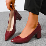 Plus Size 42 Pointed Toe Thick Heels Pumps Women Slip On Pu Leather High Heels Shoes Woman High Heeled Office Party Shoes Ladies