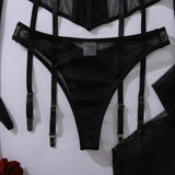 Toucheart Erotic Lingerie black Thin model see-through mesh Patchwork Body shaping gather together pure desire 5PCS with Gloves