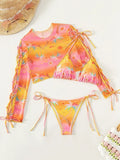 Printed Long Sleeve Bikini Women Swimwear Female Swimsuit Three-pieces Bikini Set Mini Micro Bather Bathing Suit Swim Beachwear
