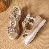 Fashion Crystal Chunky Wedges Sandals Women Elastic Band Slip On Platform Sandles Woman Luxury High Heel Sandalias Plus Size 43